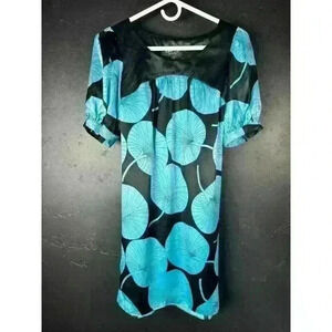 ABS Allen Schwartz Collection Women's Floral Dress Size 2 Blue/Black 100% silk